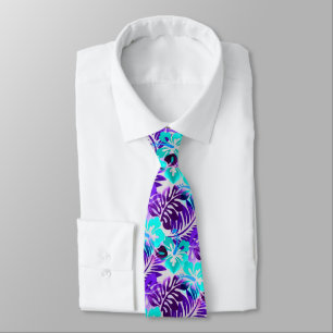 Cravate Motif Fleur Hawaïen Bleu Violet
