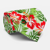 Cravate Motif Fleur Hawaienne Rouge Vert (Roulé)
