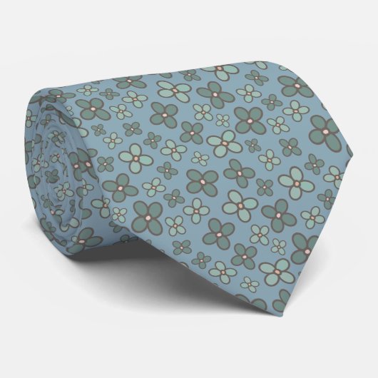 Cravate Motif Fleur mignonne en bleu et vert (Roulé)