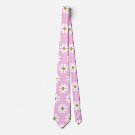 Cravate Motif Fleur Retro Daisy en rose (Devant)