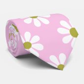 Cravate Motif Fleur Retro Daisy en rose (Roulé)
