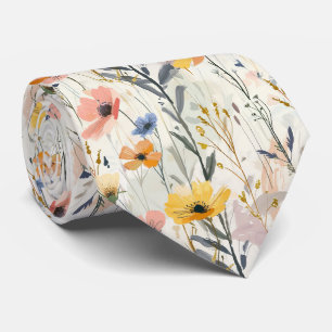 Cravate Motif Fleurs de prairie Gouache