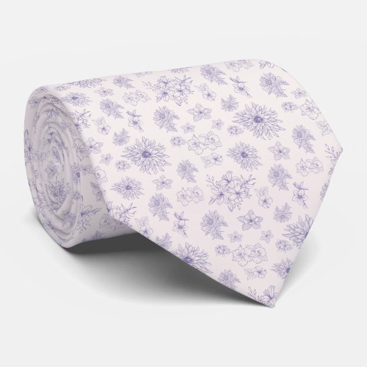 Cravate Motif fleurs violettes (Roulé)