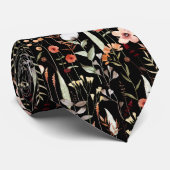 Cravate Motif floral à l'aquarelle botanique noir (Roulé)