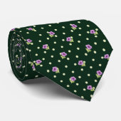 Cravate Motif floral à pois verts élégants et lilas jaune (Roulé)