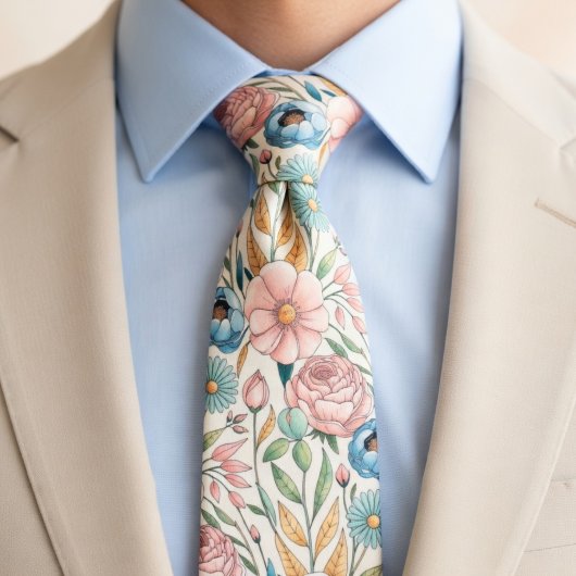 Cravate Motif floral au pastel doux