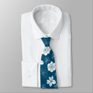 Cravate Motif floral blanc et bleu