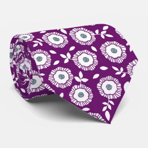 Cravate Motif floral blanc fond violet