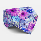 Cravate Motif Floral bleu magenta rose (Roulé)