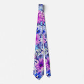 Cravate Motif Floral bleu magenta rose (Devant)
