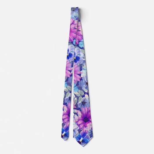 Cravate Motif Floral bleu magenta rose (Dos)