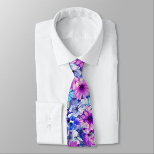Cravate Motif Floral bleu magenta rose