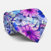 Cravate Motif Floral bleu magenta rose (Roulé)