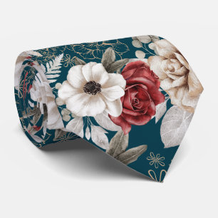 Cravate Motif floral bleu rose de Bourgogne élégant