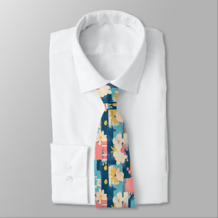 Cravate Motif floral bloc de couleur turquoise corail mari