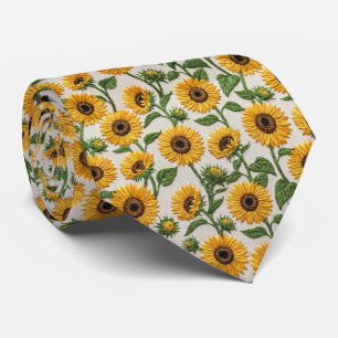 Cravate Motif floral brodé de tournesol jaune