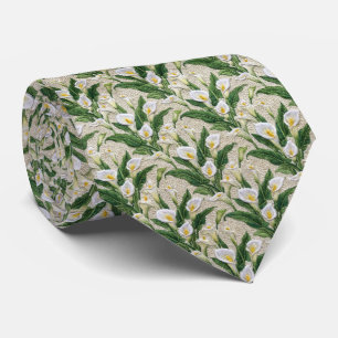 Cravate Motif floral broderie de calla lily blanche