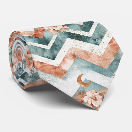 Cravate Motif floral chevron Lune rustique (4) (Roulé)