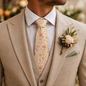 Cravate Motif floral crème et pêche