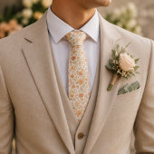 Cravate Motif floral crème et pêche