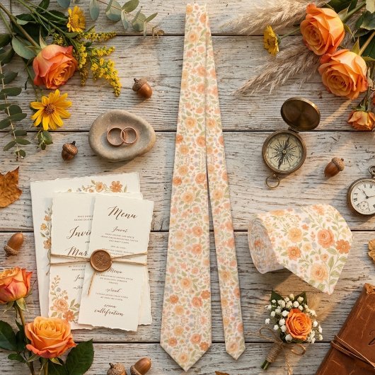 Cravate Motif floral crème et pêche