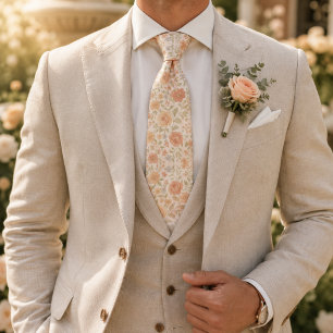 Cravate Motif floral crème et pêche