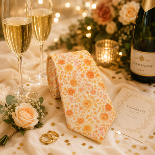 Cravate Motif floral crème et pêche