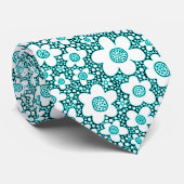 Cravate Motif floral - Cyan, Noir et Blanc (Roulé)