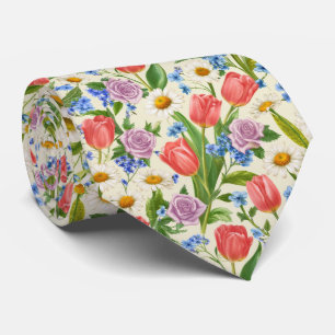 Cravate Motif floral de bouquet mixte de printemps