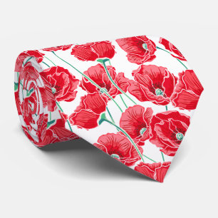 Cravate Motif floral de champ rouge de pavot de souvenir