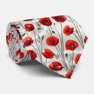 Cravate Motif floral de coquelicot rouge