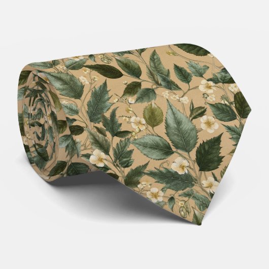 Cravate Motif floral de feuillage botanique (Roulé)
