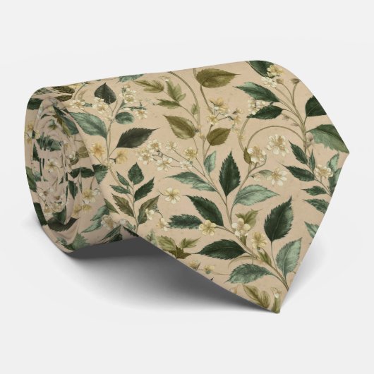 Cravate Motif floral de feuille botanique (Roulé)