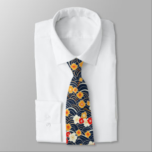 Cravate Motif floral de fleur de prunier à vague japonaise