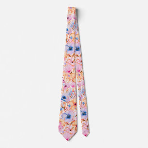 Cravate Motif floral de fleurs sauvages aquarelles colorée