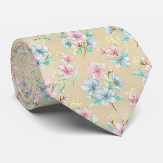 Cravate Motif floral de floraison printanière (Roulé)