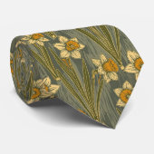 Cravate Motif floral de jonquille jaune blanc minimaliste (Roulé)