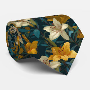 Cravate Motif floral de lys jaune et crème