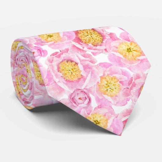 Cravate Motif floral de pivoine rose moderne (Roulé)