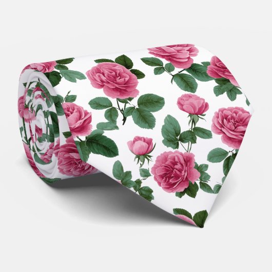 Cravate Motif floral de rose rose (Roulé)