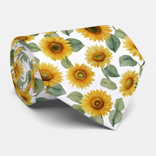 Cravate Motif floral de tournesol à l'aquarelle (Roulé)