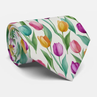 Cravate Motif floral de tulipe aquarelle coloré