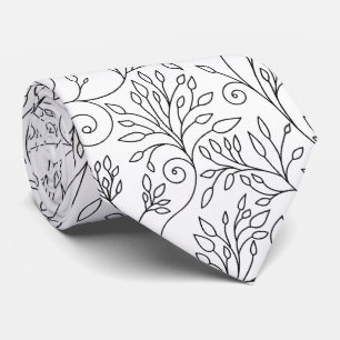 Cravate Motif floral de vignes en lignes noires et blanche