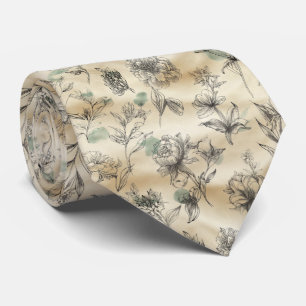 Cravate Motif floral dessiné à la main de style esquisse