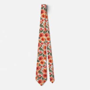 Cravate Motif floral d'été à l'aquarelle orange corail