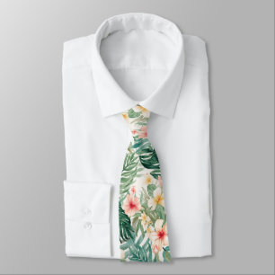 Cravate Motif floral d'été aux palmiers hawaïens tropicaux