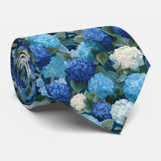 Cravate Motif floral d'hydrangea bleu avec feuilles