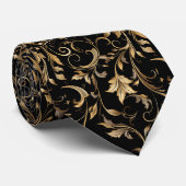 Cravate Motif floral doré Élégant Luxe Moderne (Roulé)