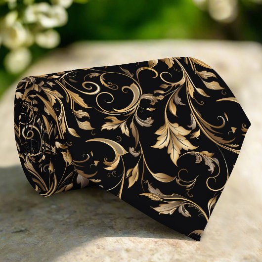 Cravate Motif floral doré Élégant Luxe Moderne