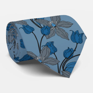 Cravate Motif floral élégant ethnique rétro bleu